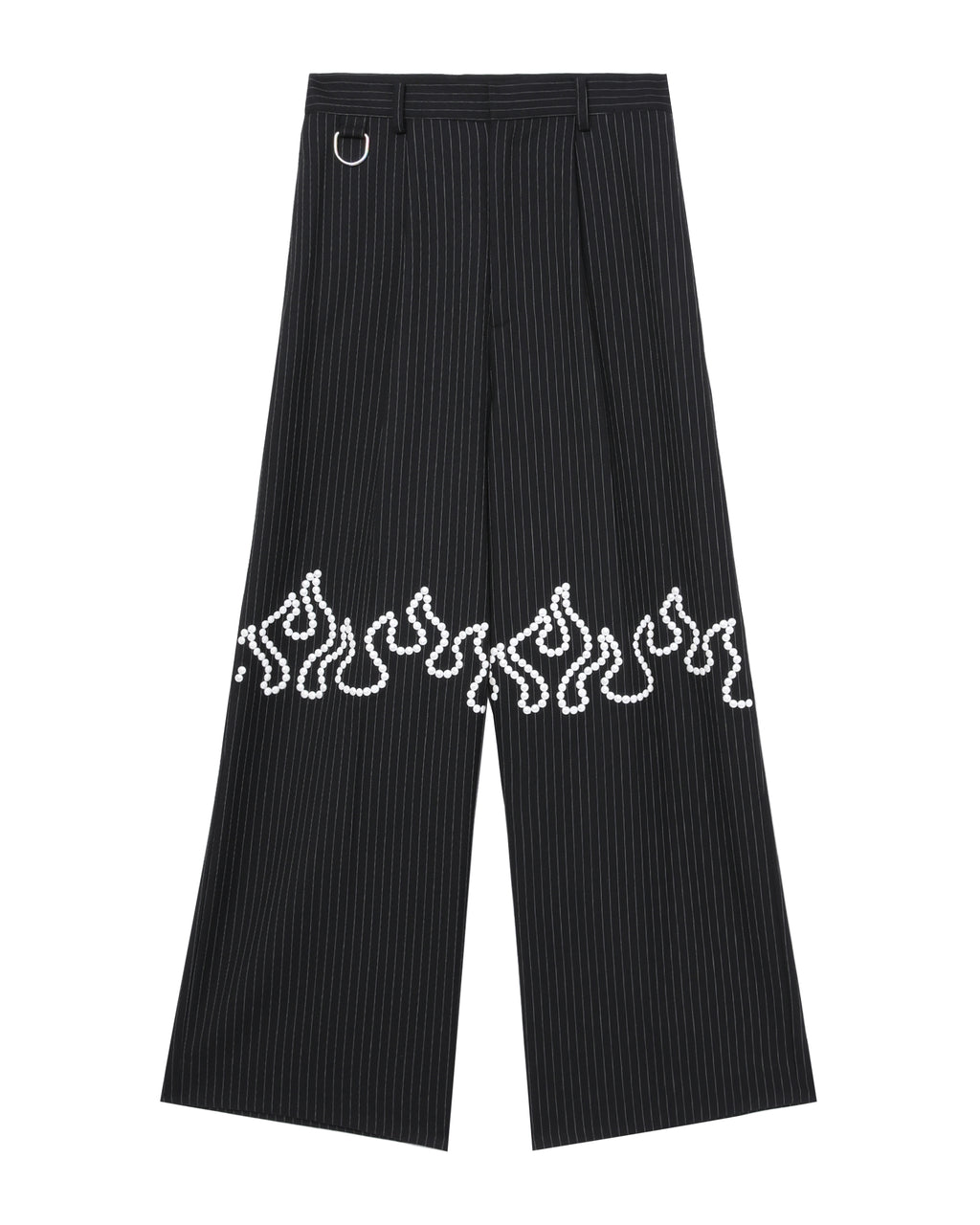 Flame embroidered pinstripe pants