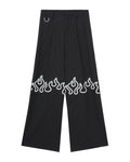 Flame embroidered pinstripe pants