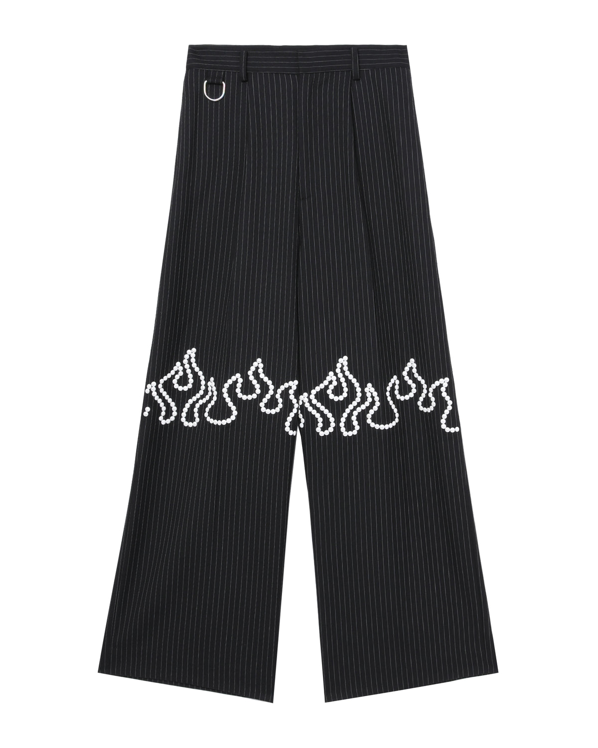 Flame embroidered pinstripe pants