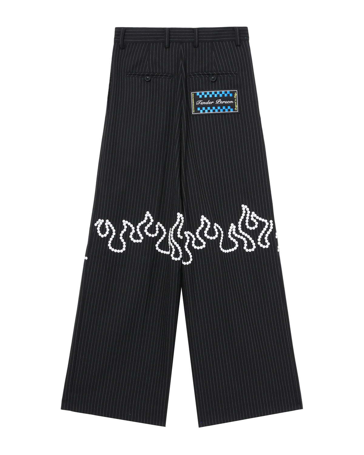 Flame embroidered pinstripe pants