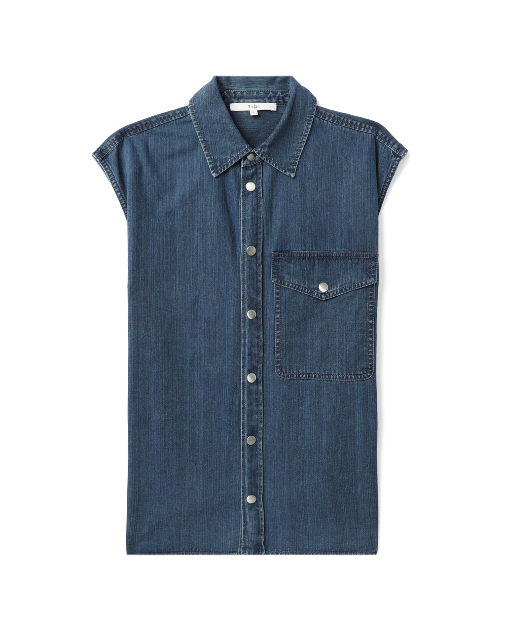 Stone washed denim sleeveless easy shirt