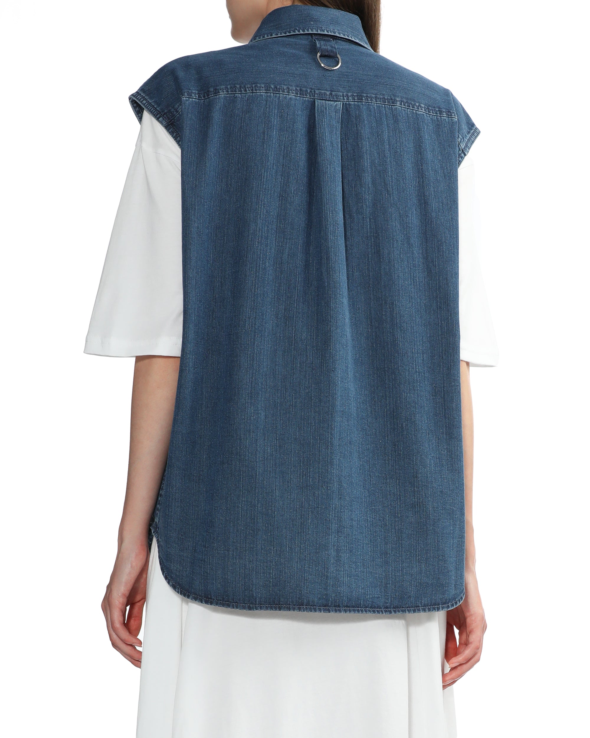 Stone washed denim sleeveless easy shirt