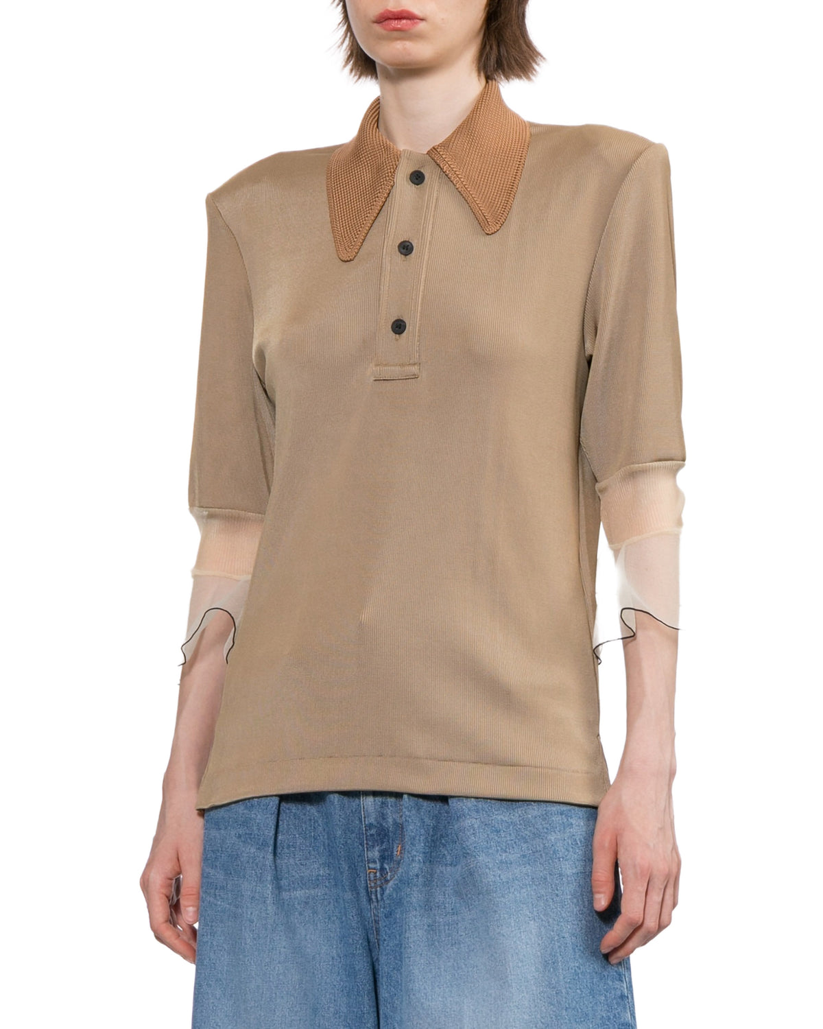 Glossy rib polo shirt
