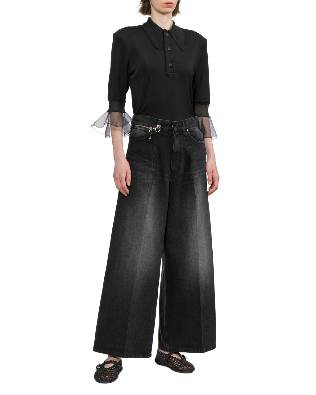Glossy rib polo shirt