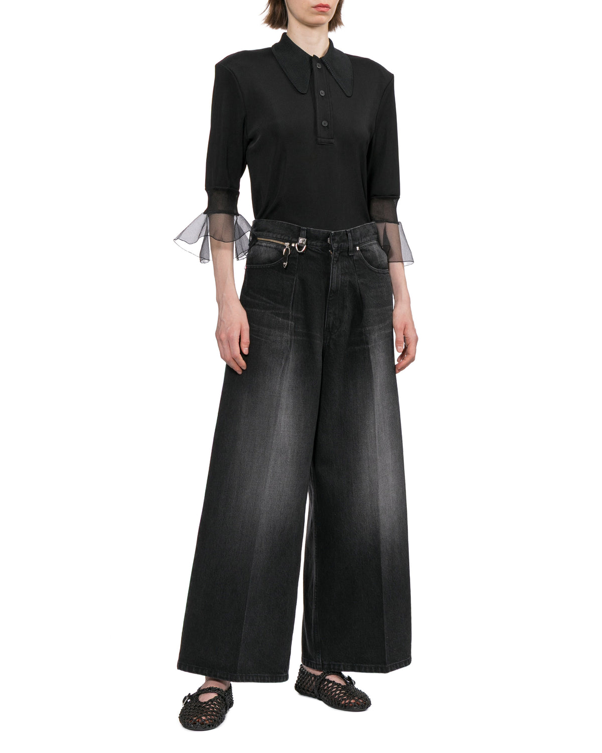 Glossy rib polo shirt
