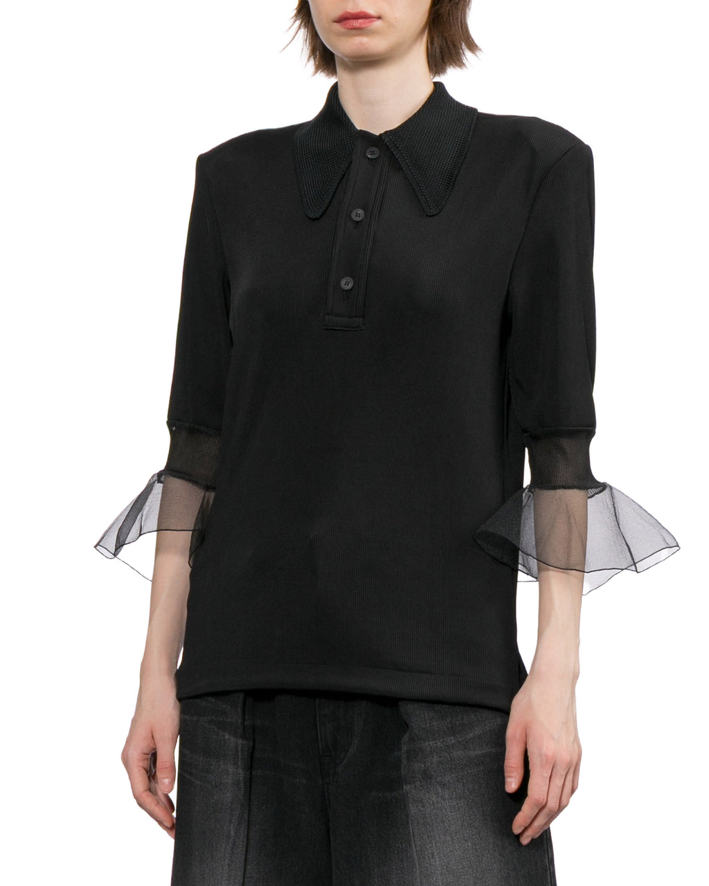 Glossy rib polo shirt