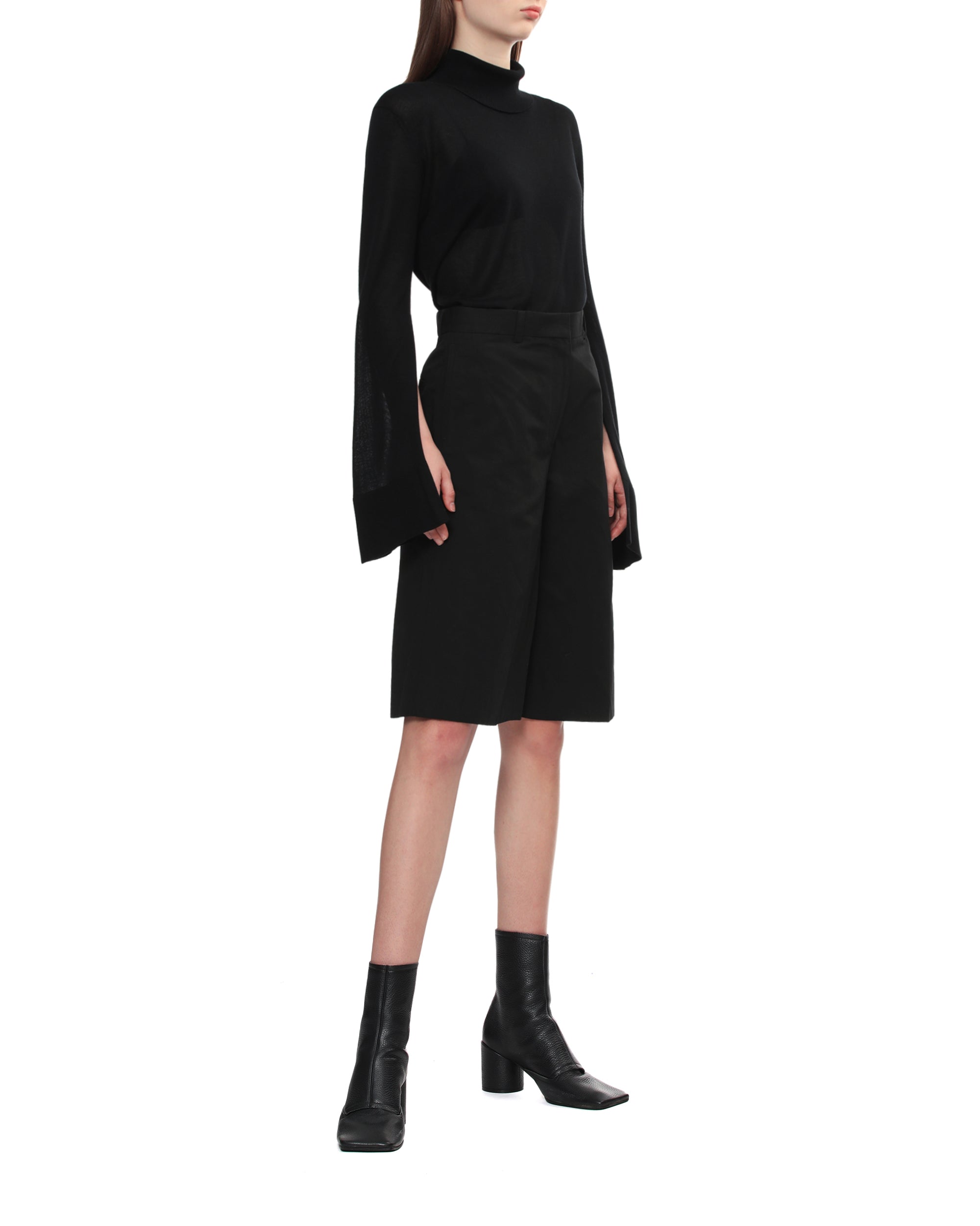 Slit sleeve turtleneck sweater