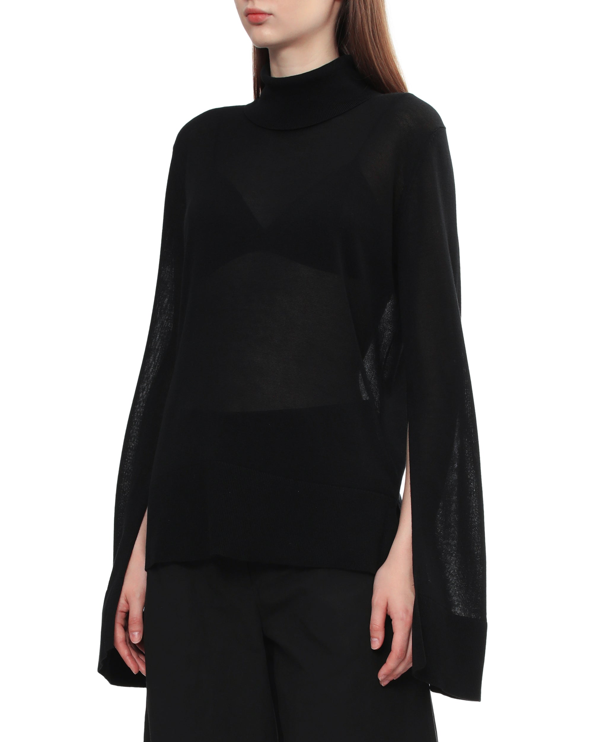 Slit sleeve turtleneck sweater