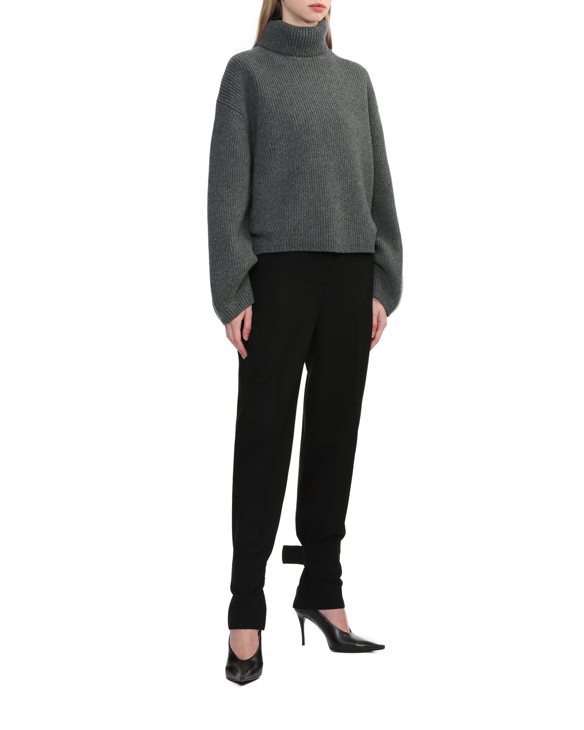 Rib turtleneck knit sweatshirt