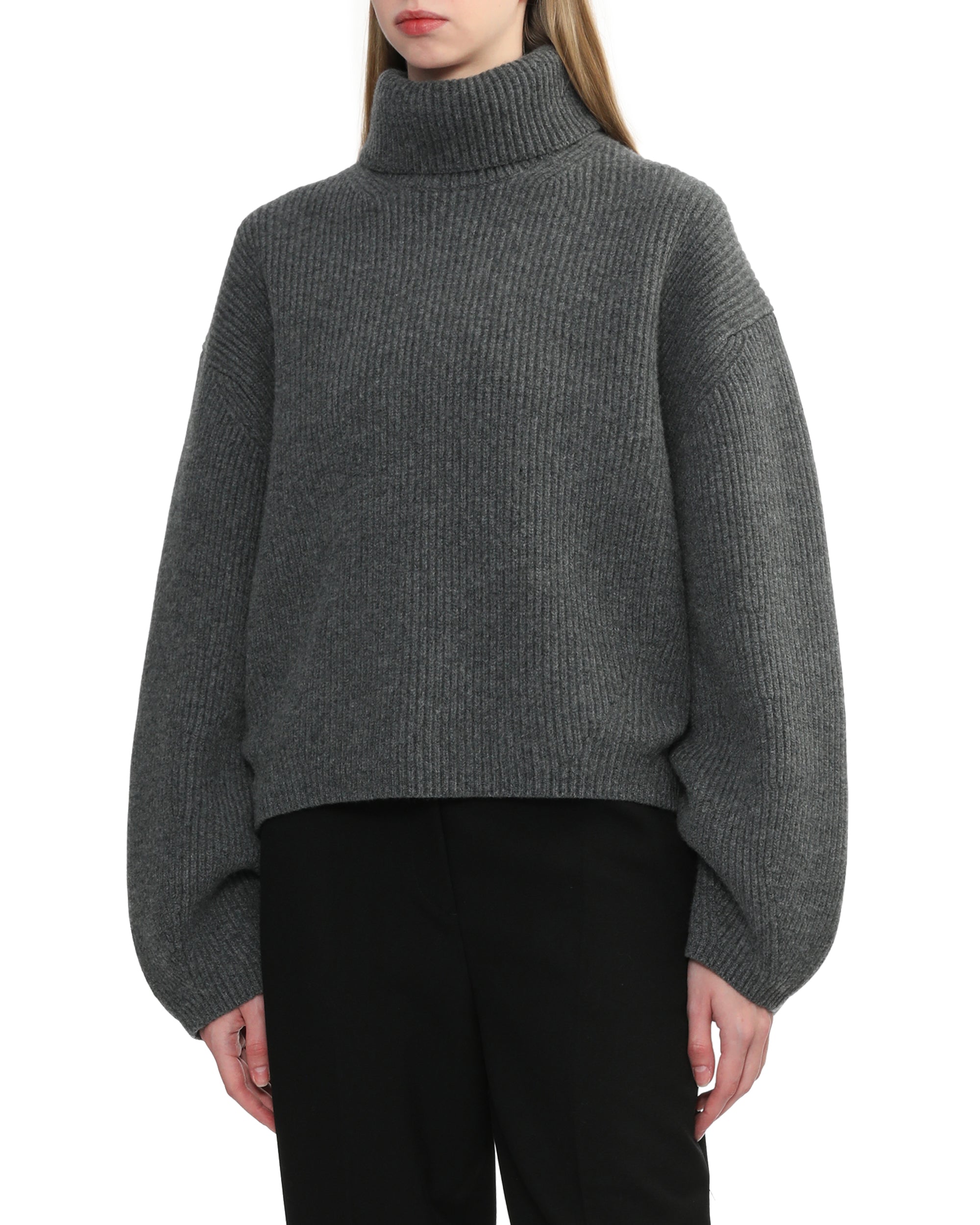 Rib turtleneck knit sweatshirt