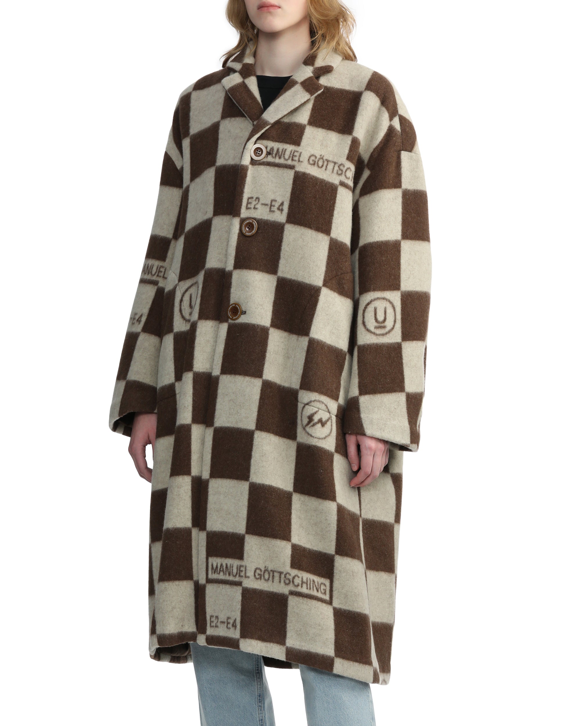Printed check cashmere coat