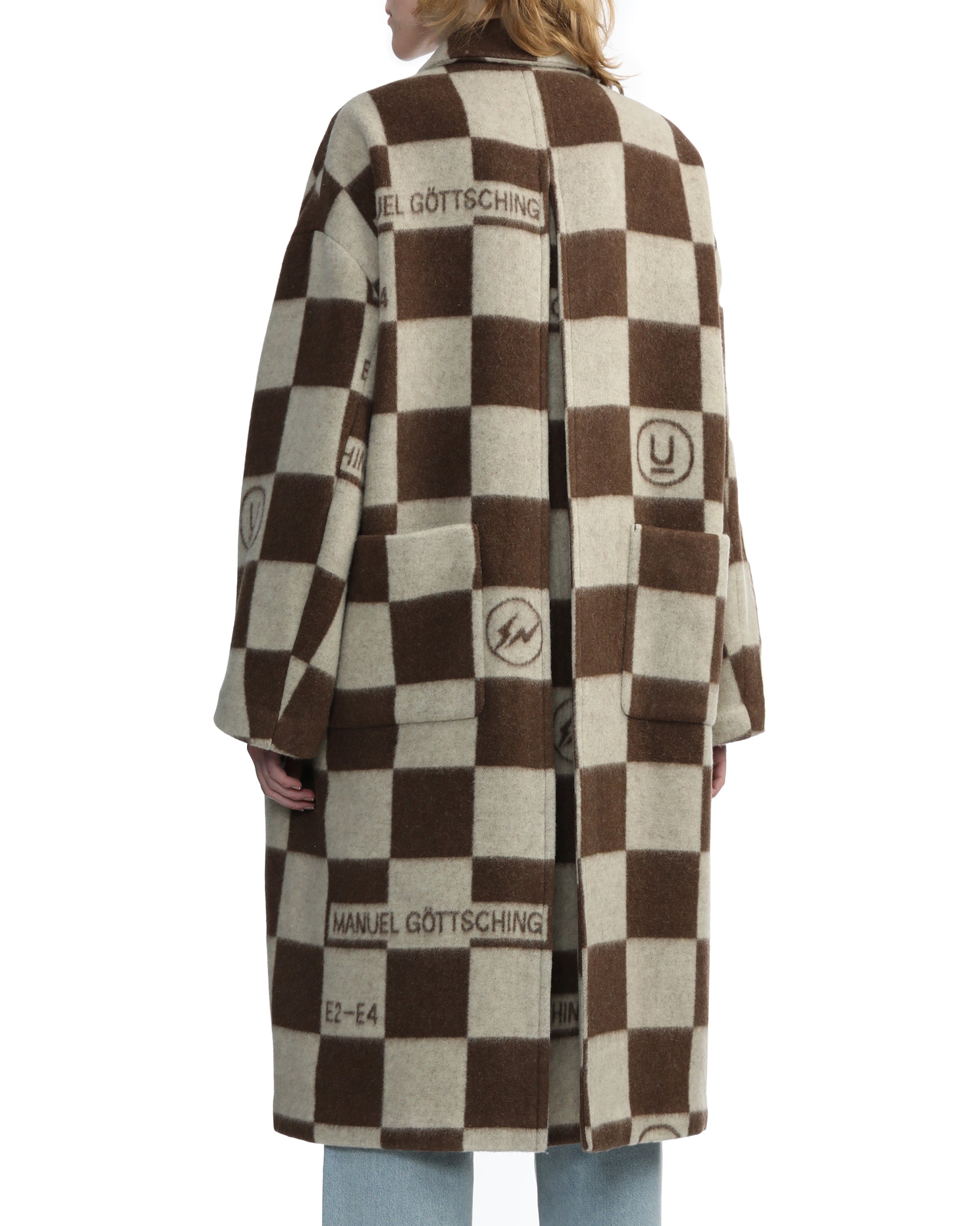 Printed check cashmere coat