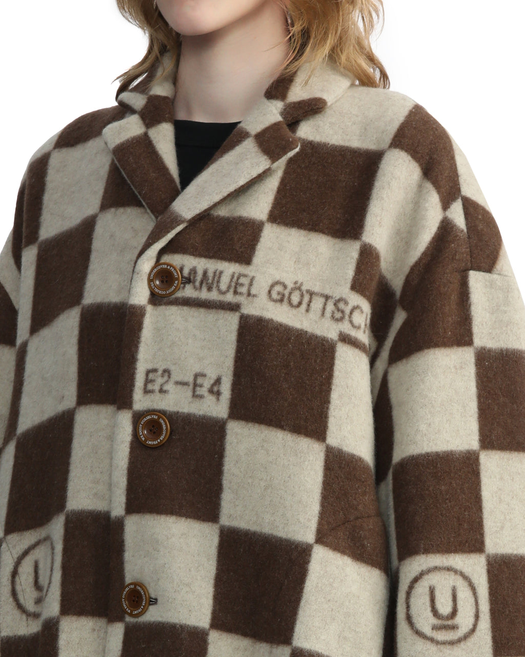 Printed check cashmere coat