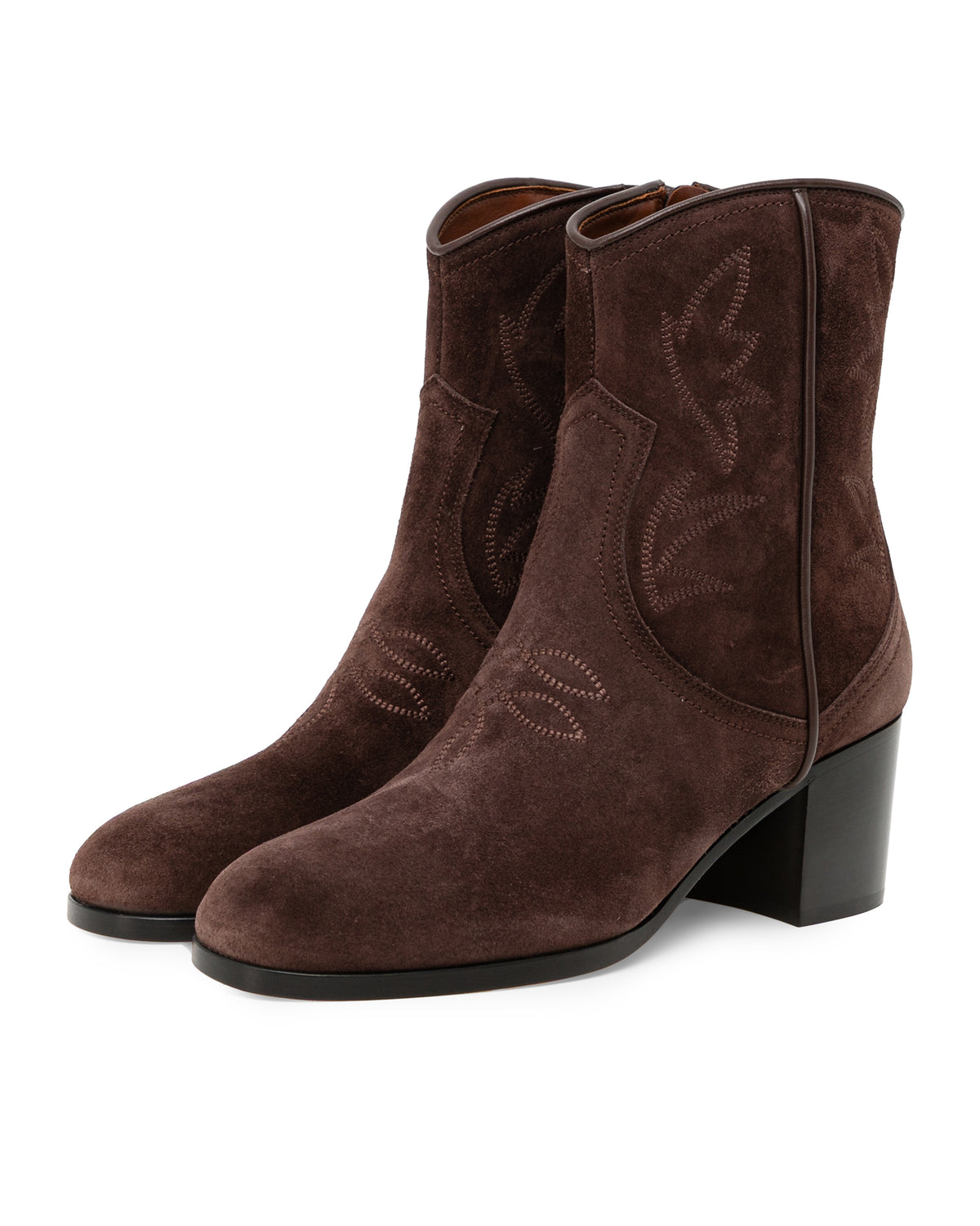 Embroidered block heel boots