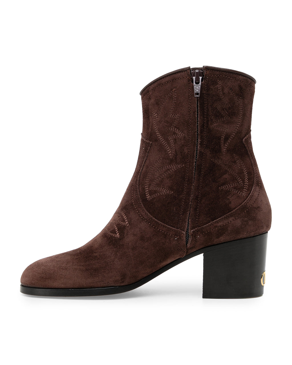Embroidered block heel boots