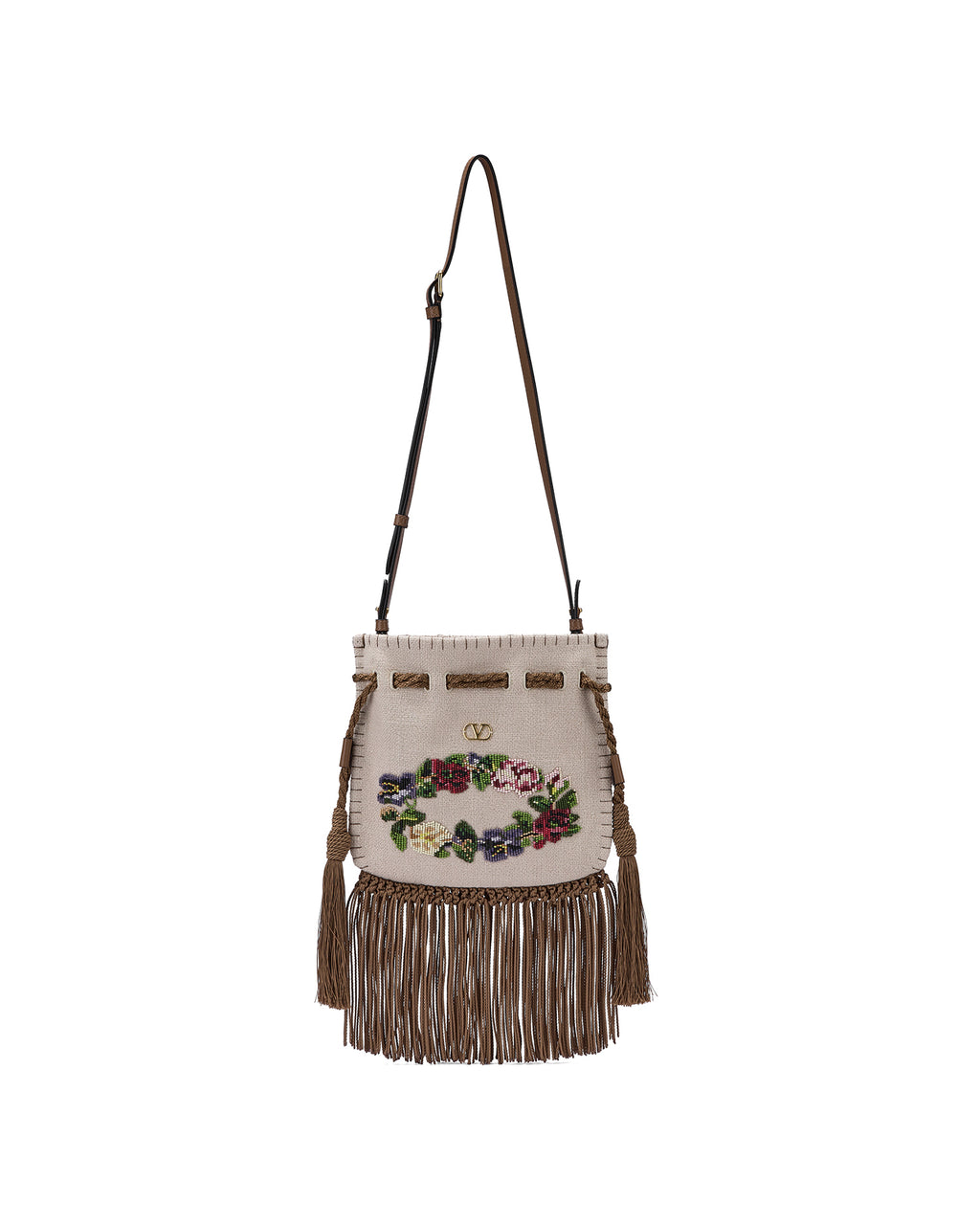 Embroidered tasselled bag