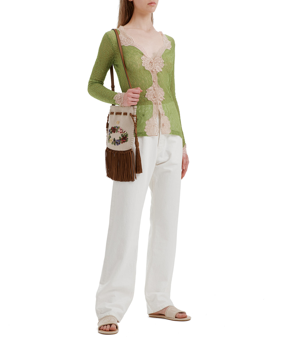 Embroidered tasselled bag