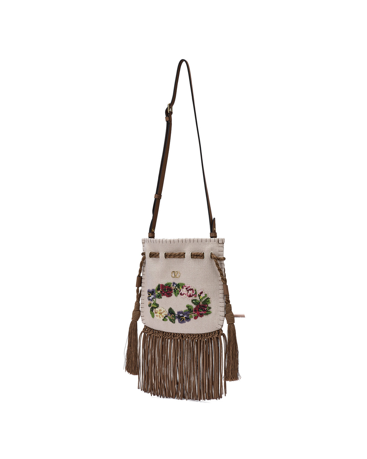Embroidered tasselled bag