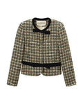 Velvet-trimmed lamé tweed jacket