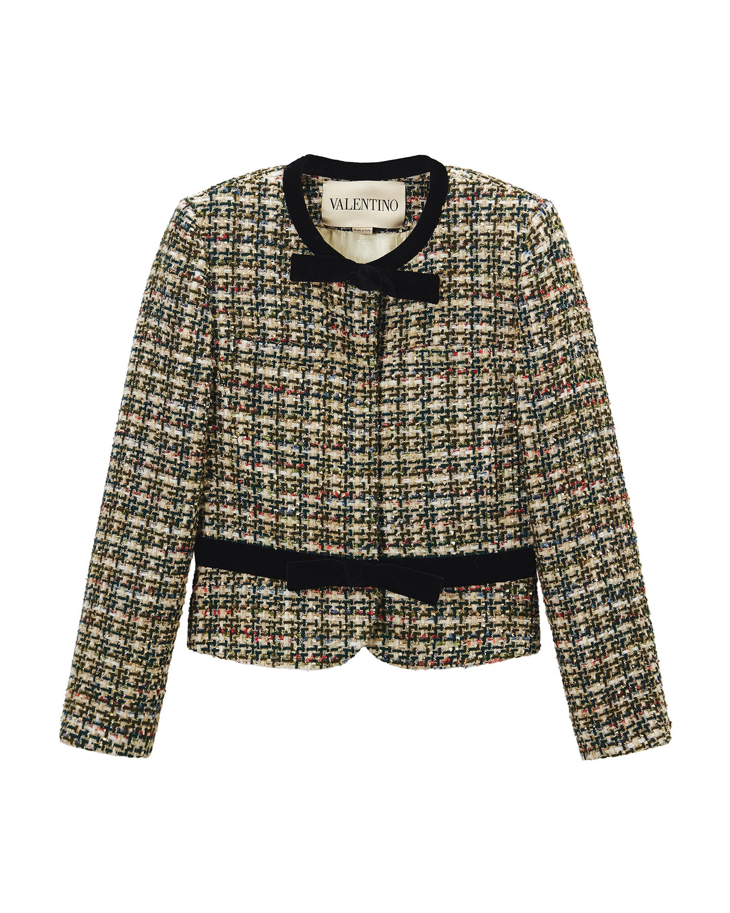Velvet-trimmed lamé tweed jacket
