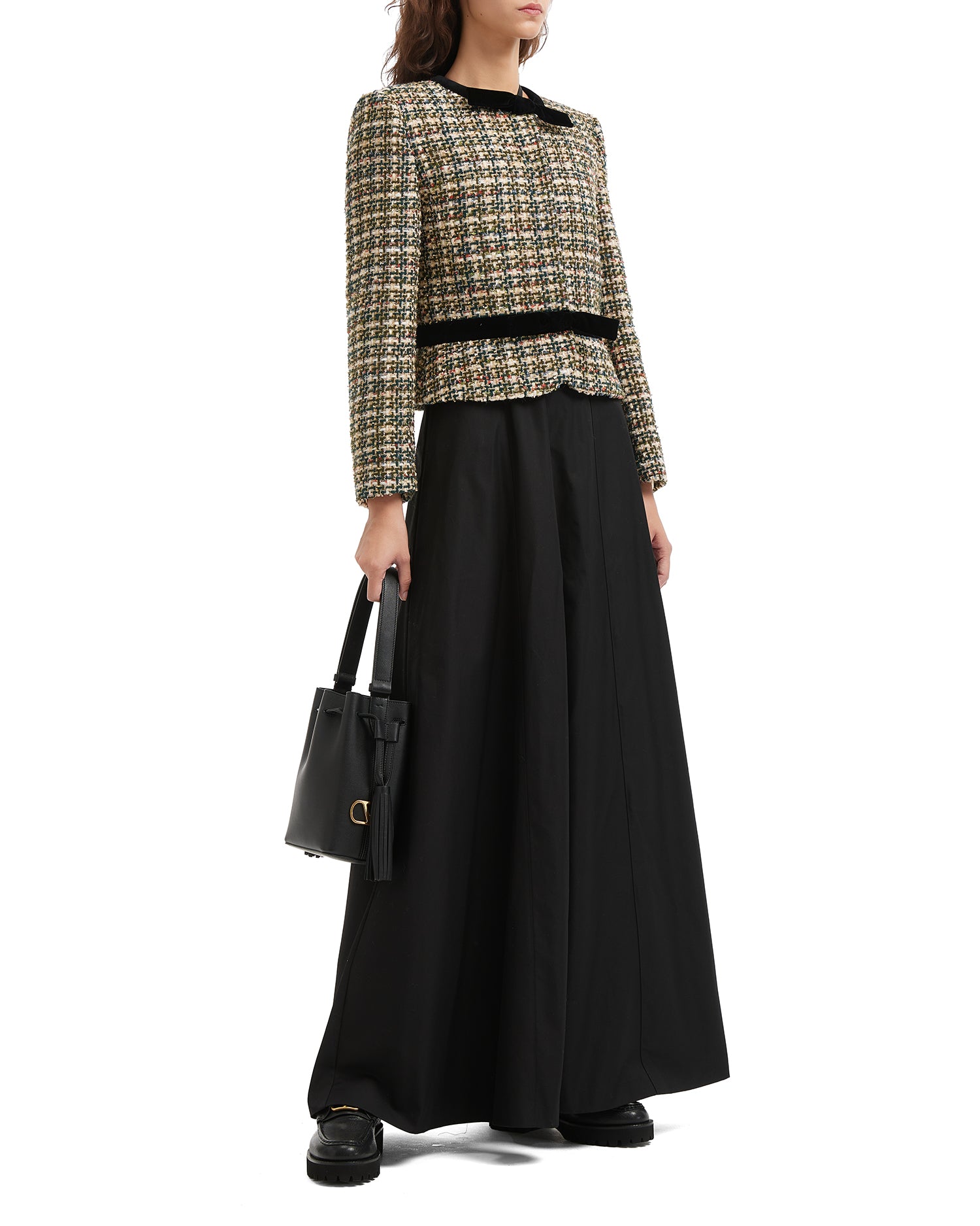 Velvet-trimmed lamé tweed jacket