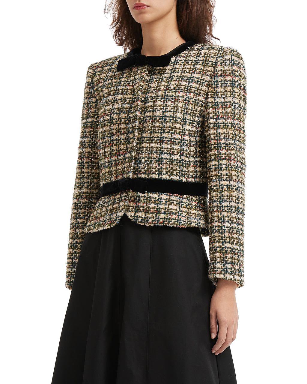 Velvet-trimmed lamé tweed jacket