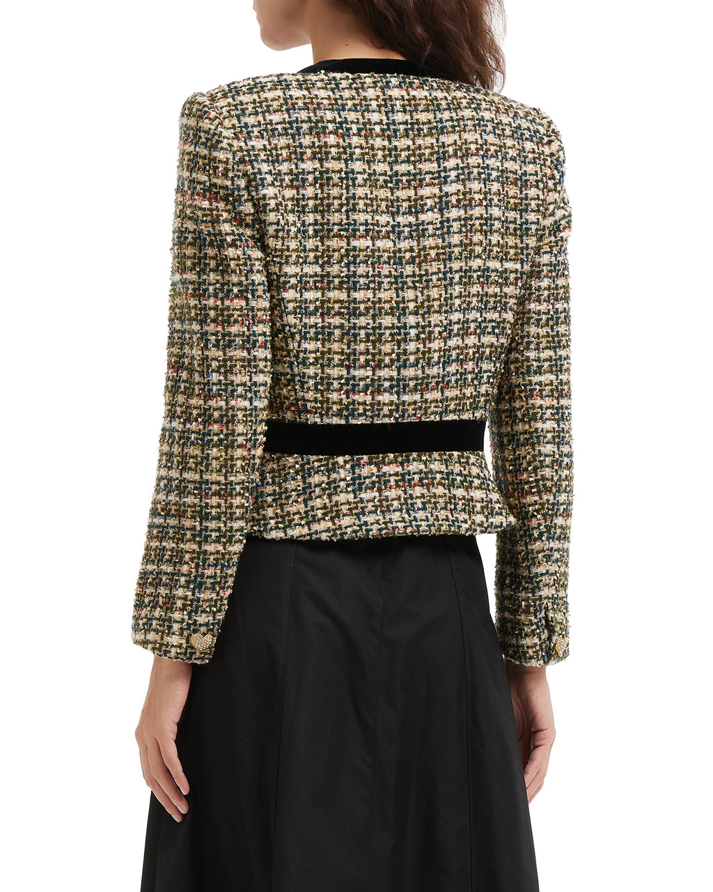 Velvet-trimmed lamé tweed jacket