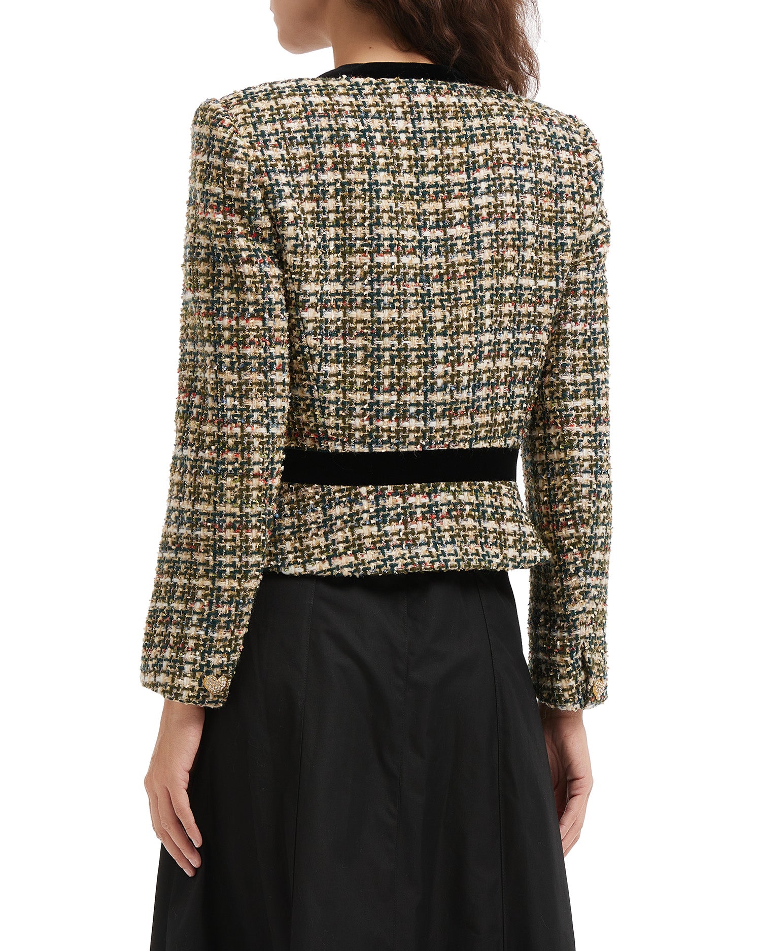 Velvet-trimmed lamé tweed jacket