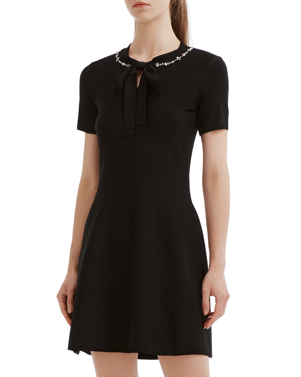 Bow-detailed embellished mini dress