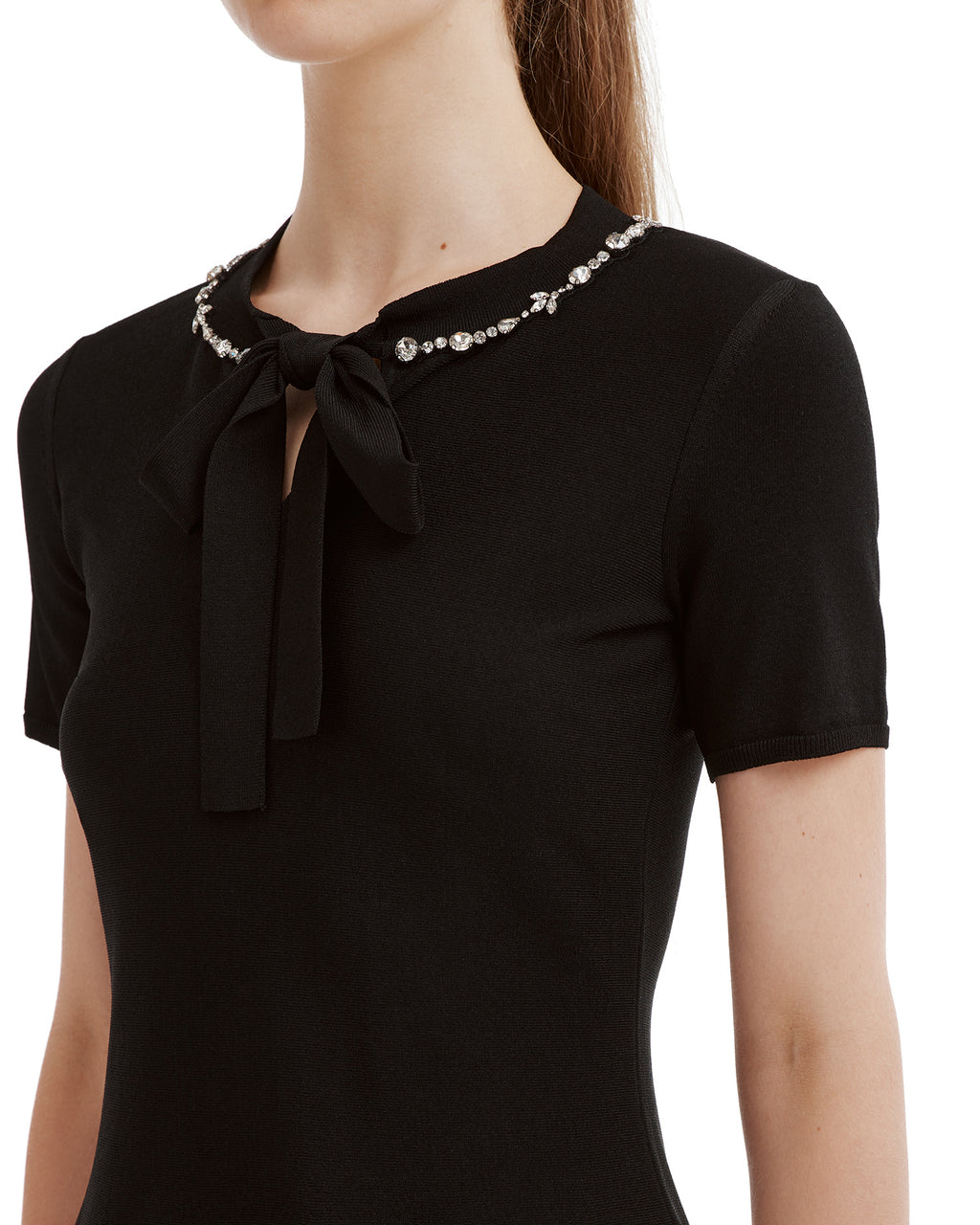 Bow-detailed embellished mini dress