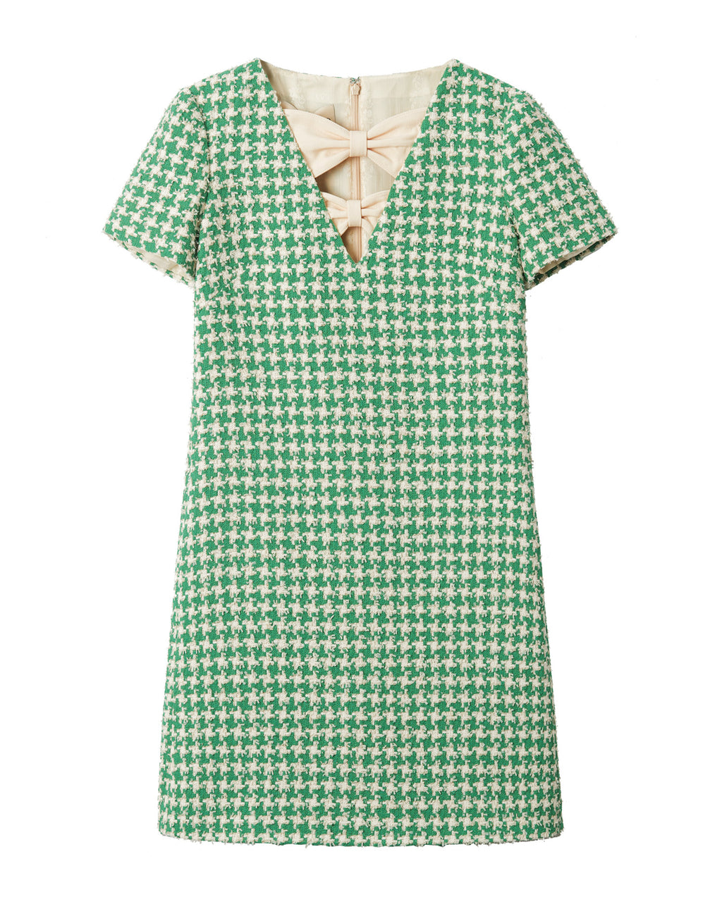 Houndstooth print bow neck dress