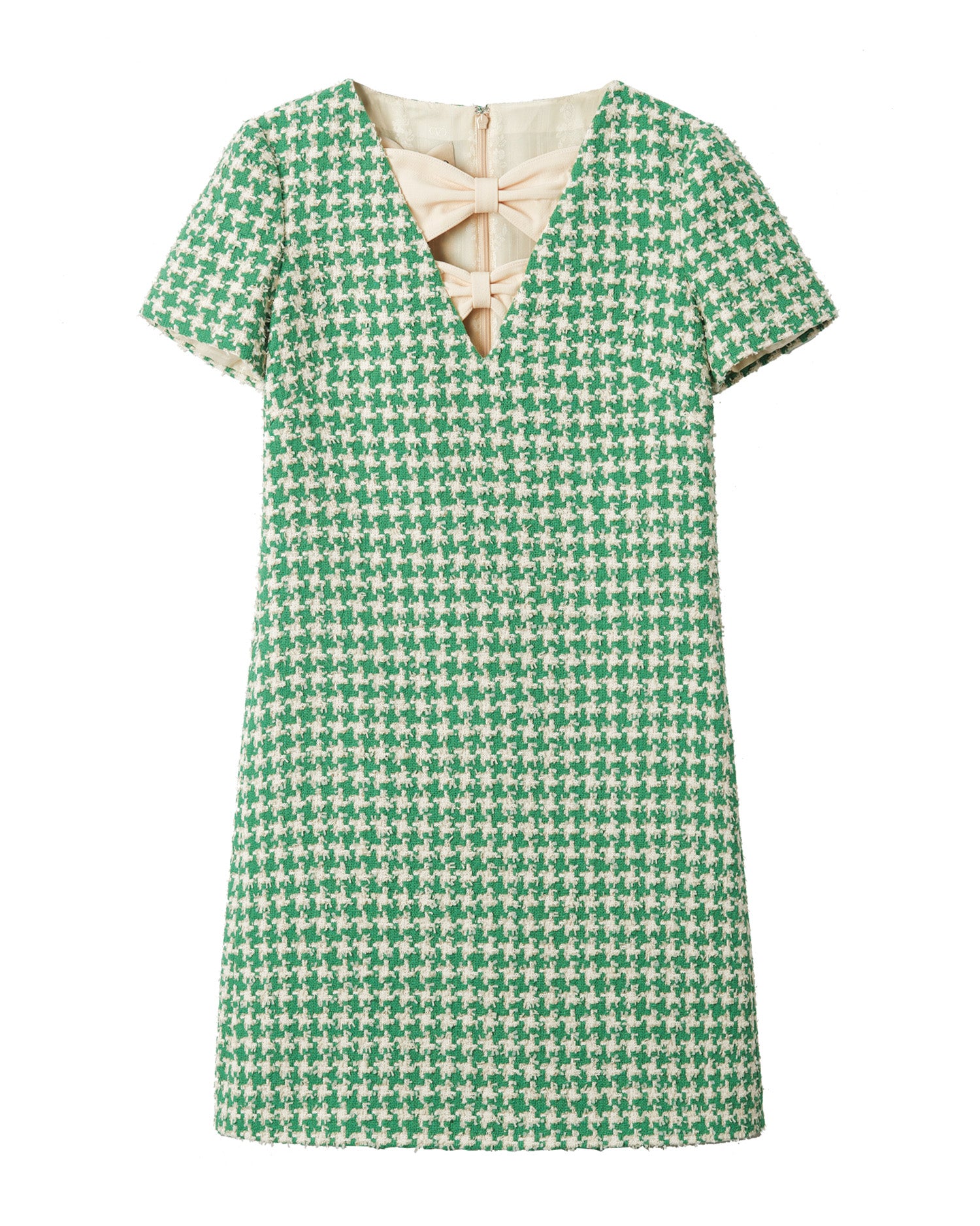 Houndstooth print bow neck dress