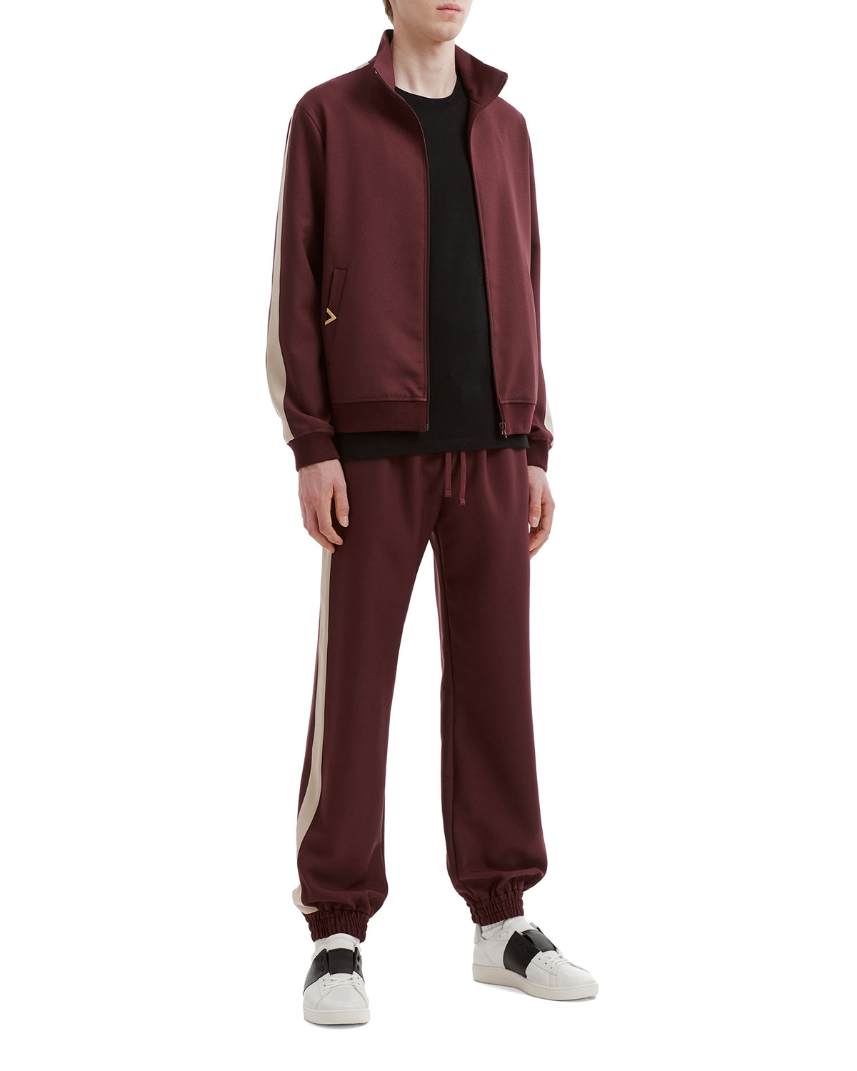 VGold striped drill zip-up jacket