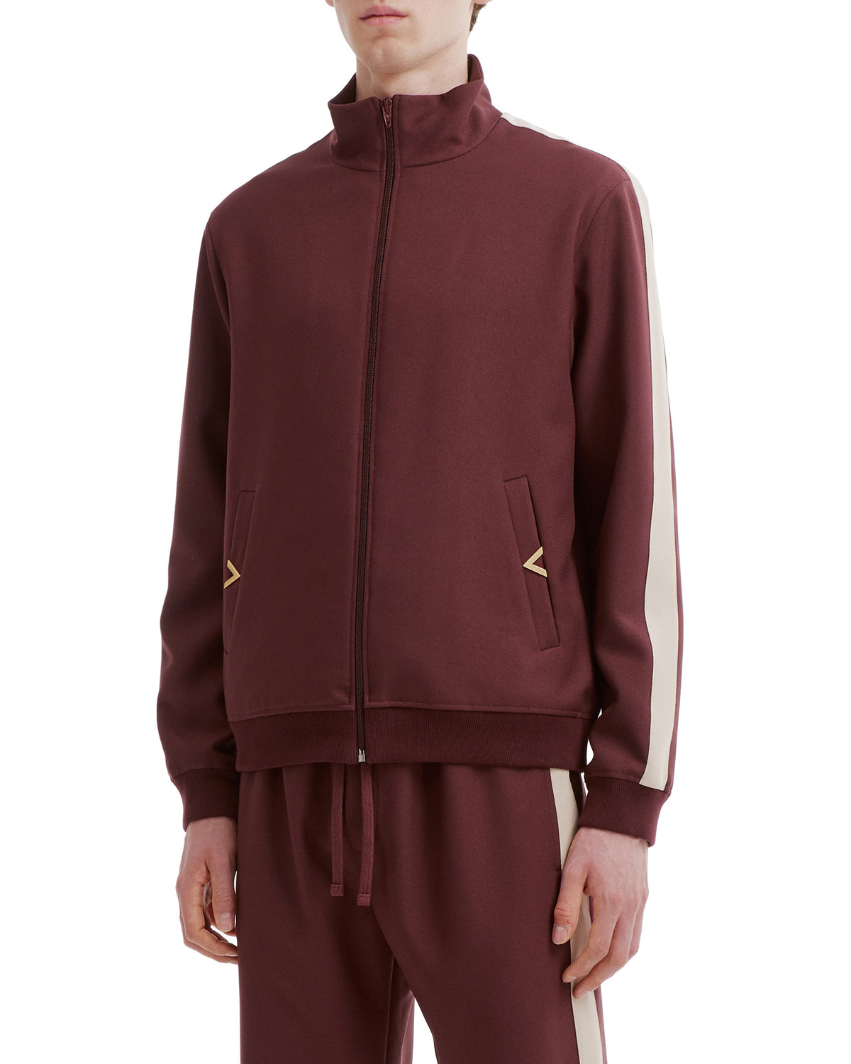 VGold striped drill zip-up jacket