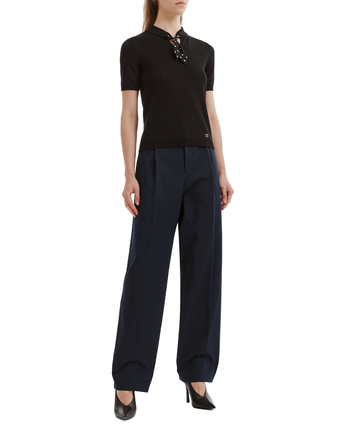 Silk-trimmed knit polo shirt