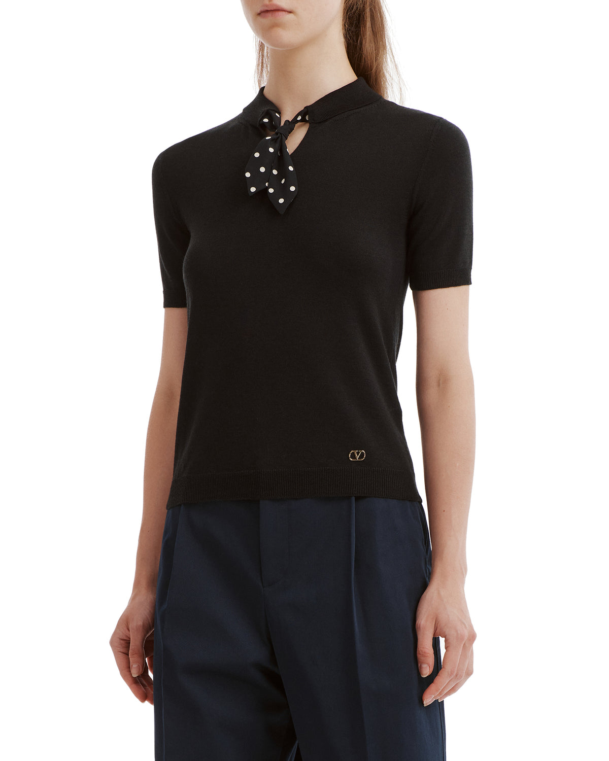 Silk-trimmed knit polo shirt