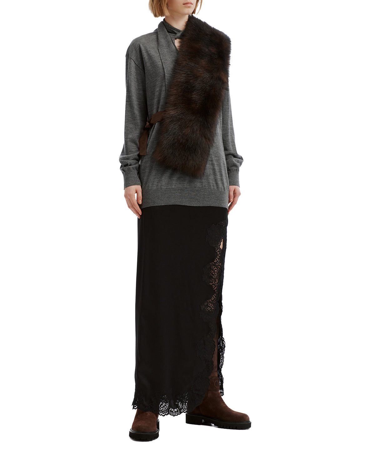 Tie detail fur stole