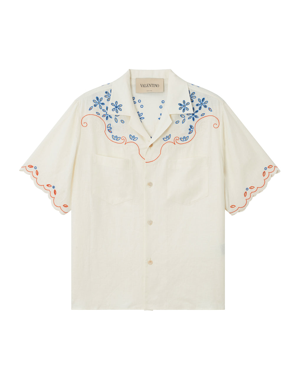 Embroidered camp collar shirt