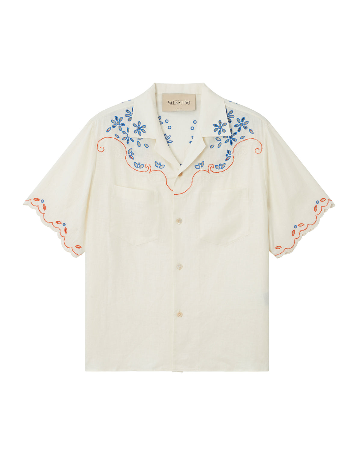 Embroidered camp collar shirt