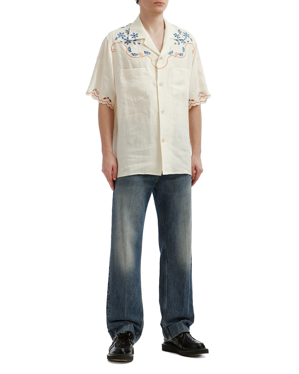 Embroidered camp collar shirt