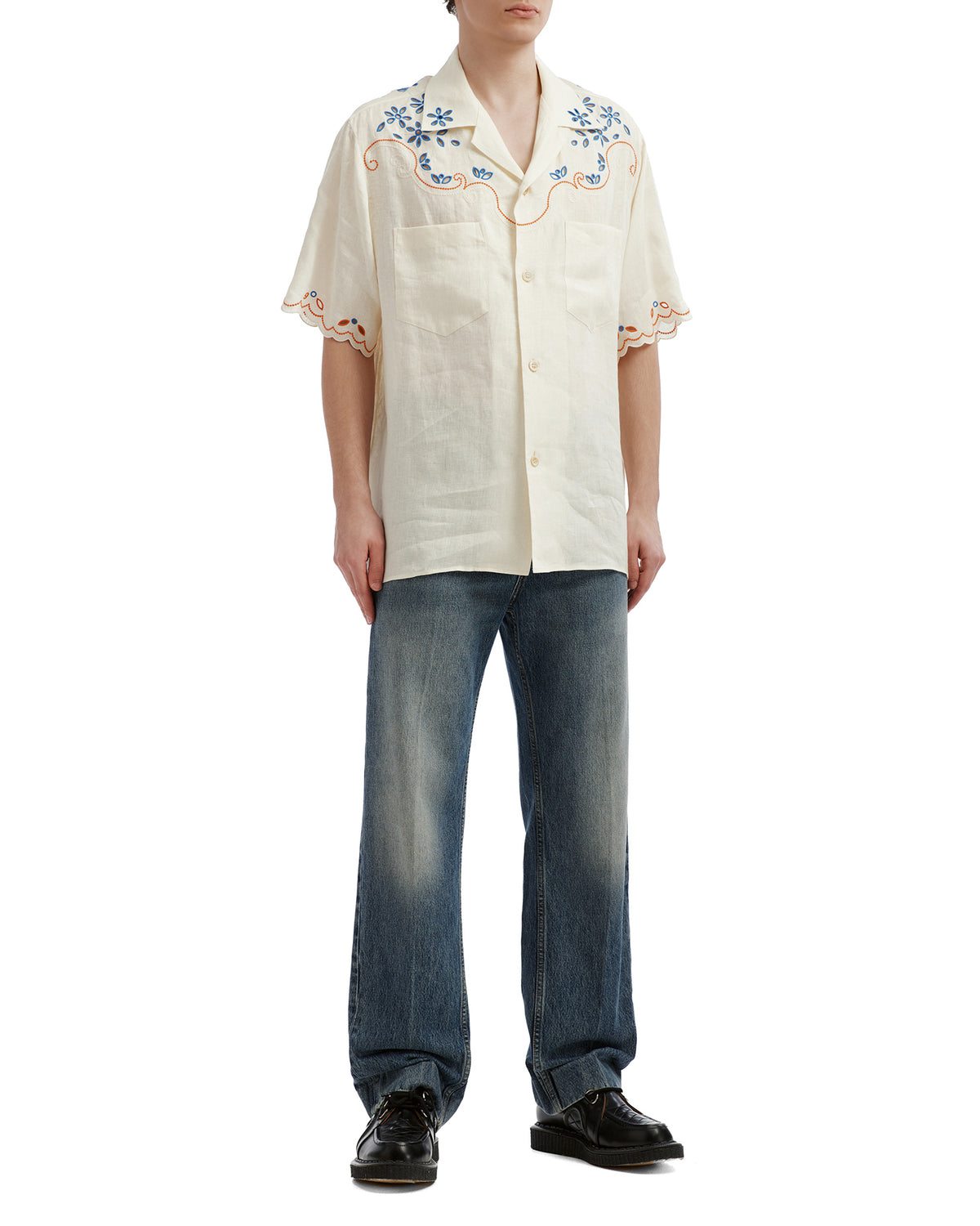 Embroidered camp collar shirt