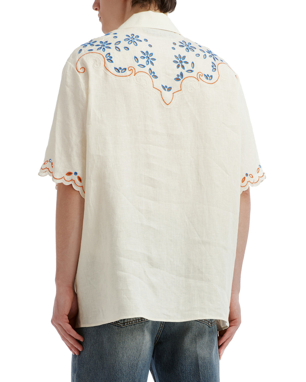 Embroidered camp collar shirt