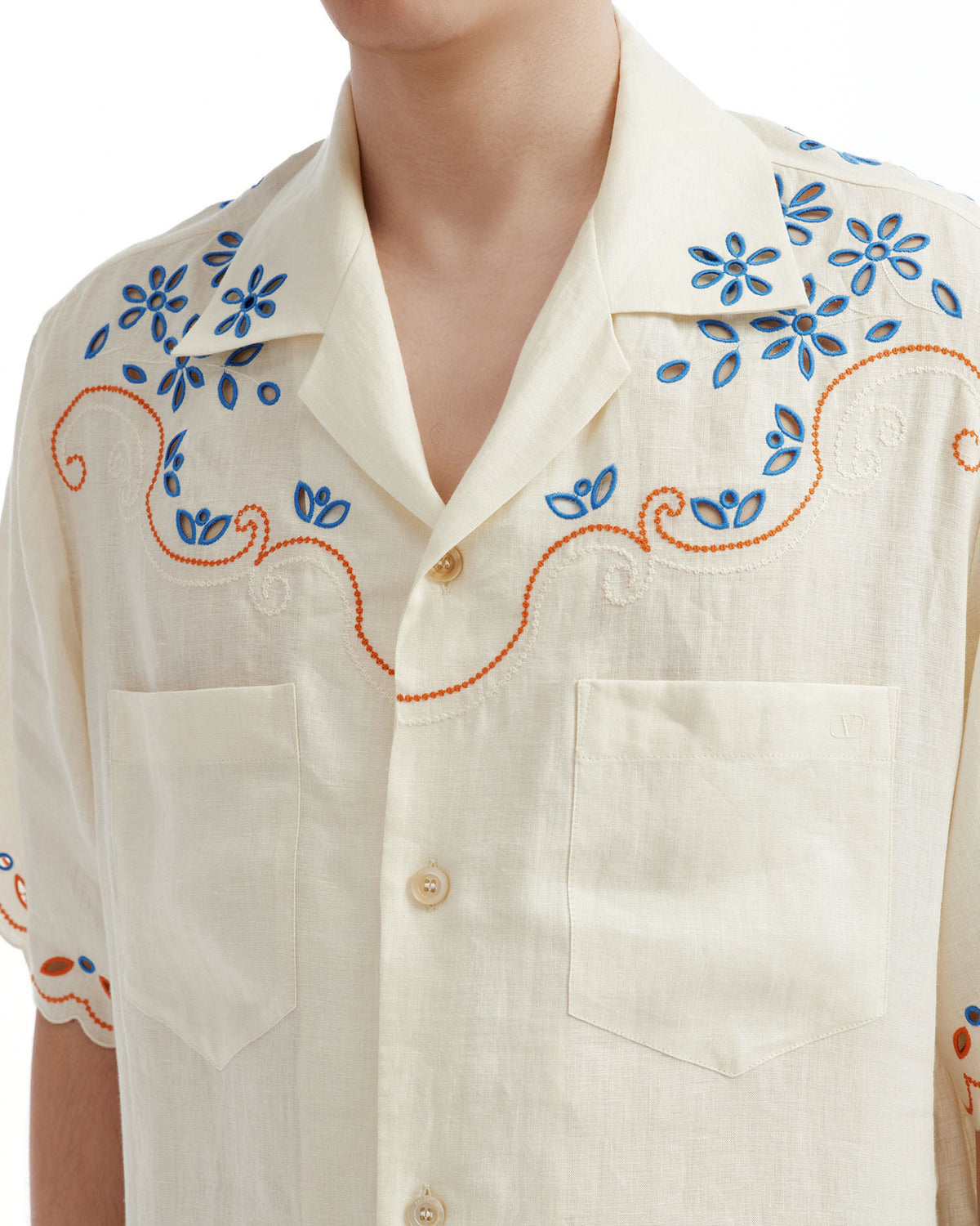 Embroidered camp collar shirt
