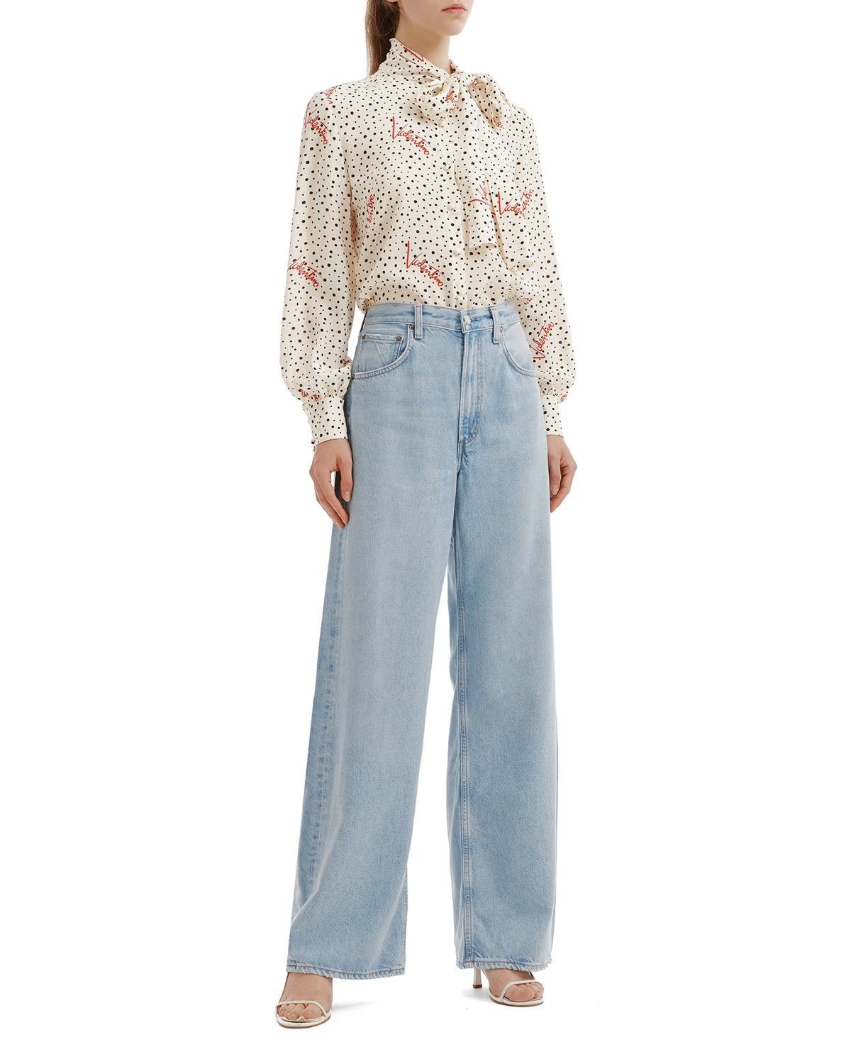 Polka-dot silk crepe de chine blouse