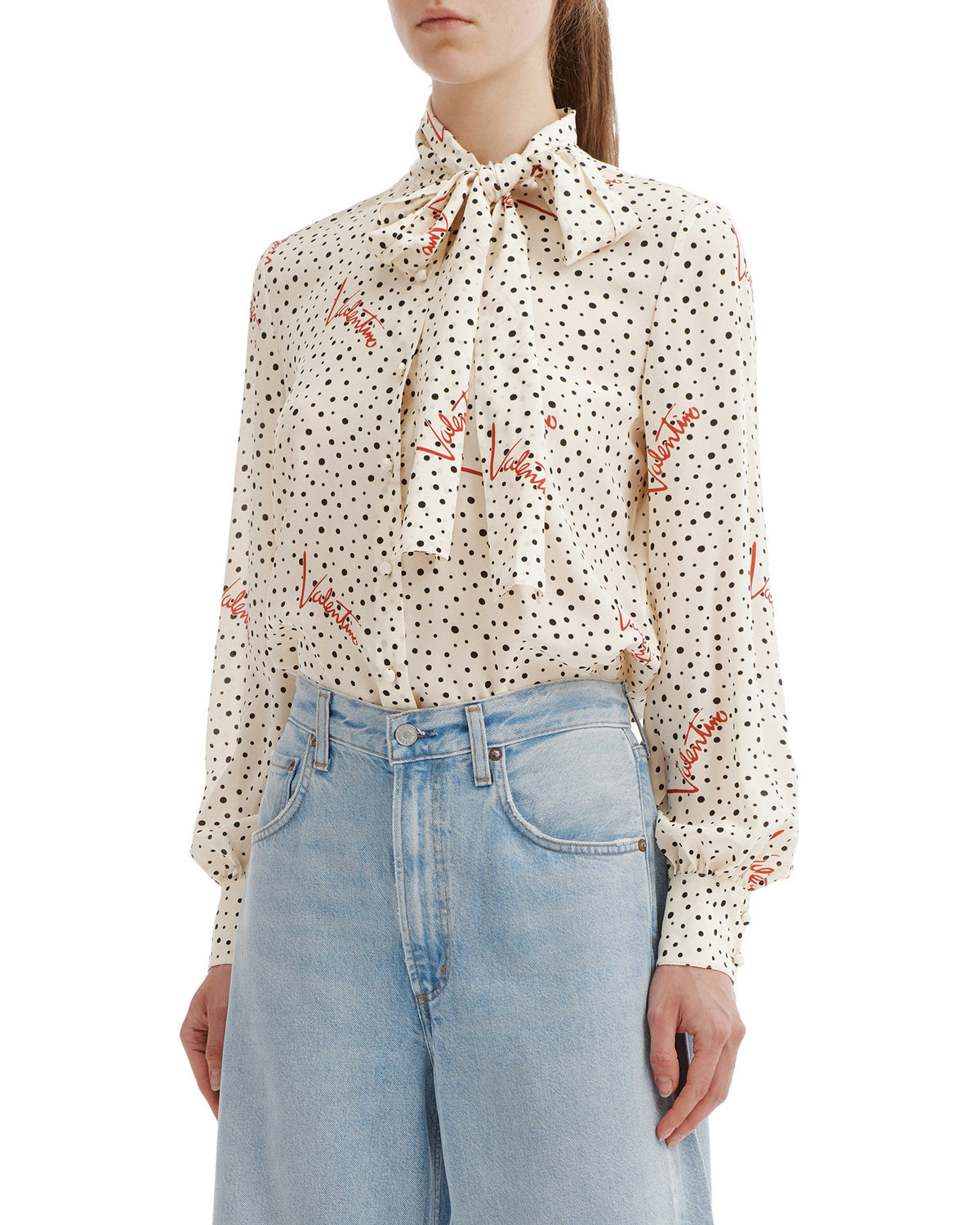 Polka-dot silk crepe de chine blouse