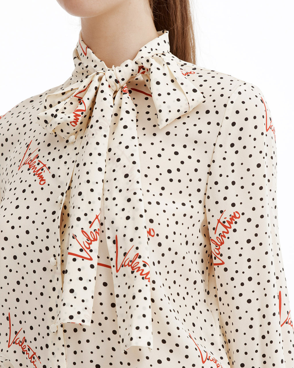 Polka-dot silk crepe de chine blouse