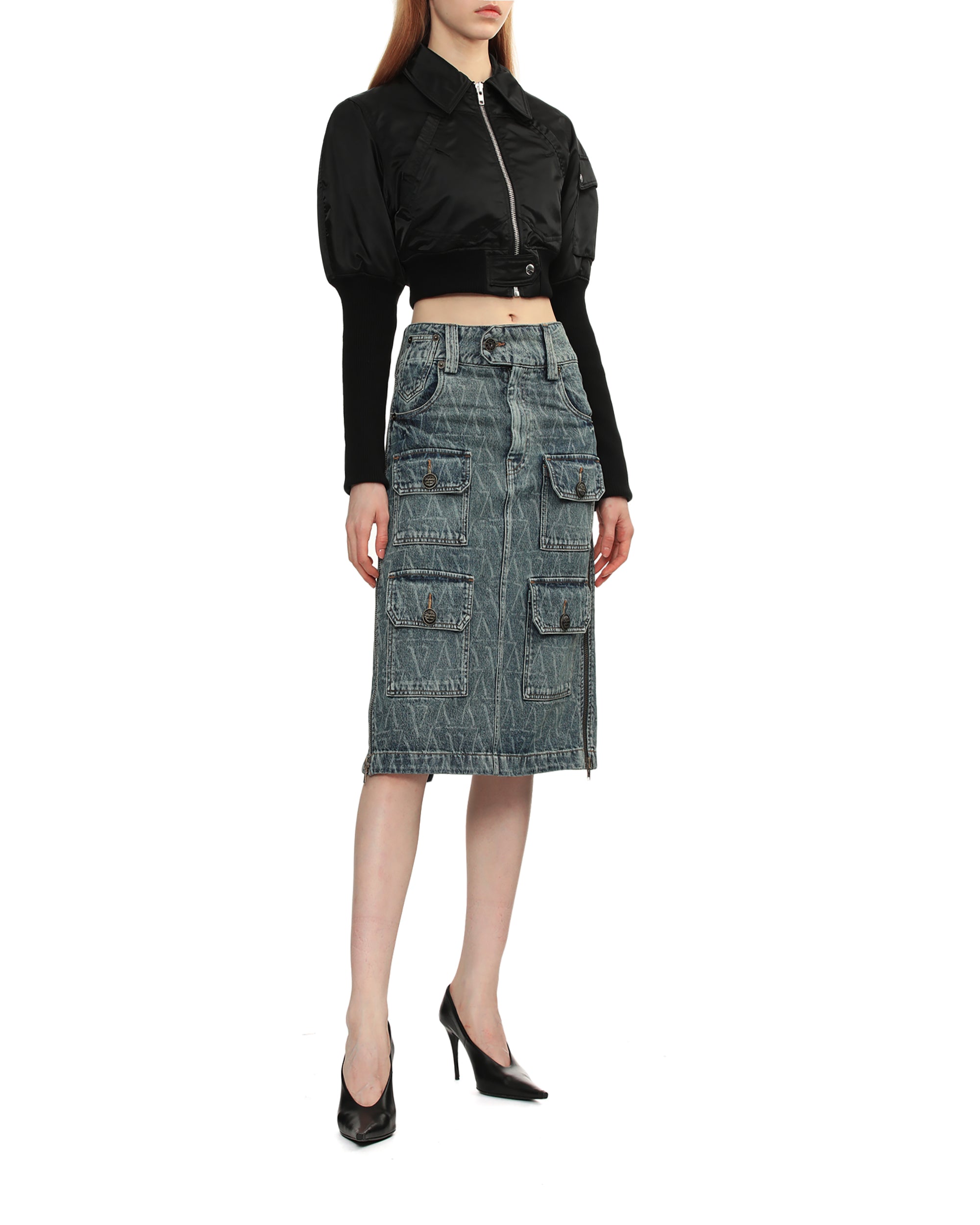 Denim cargo skirt