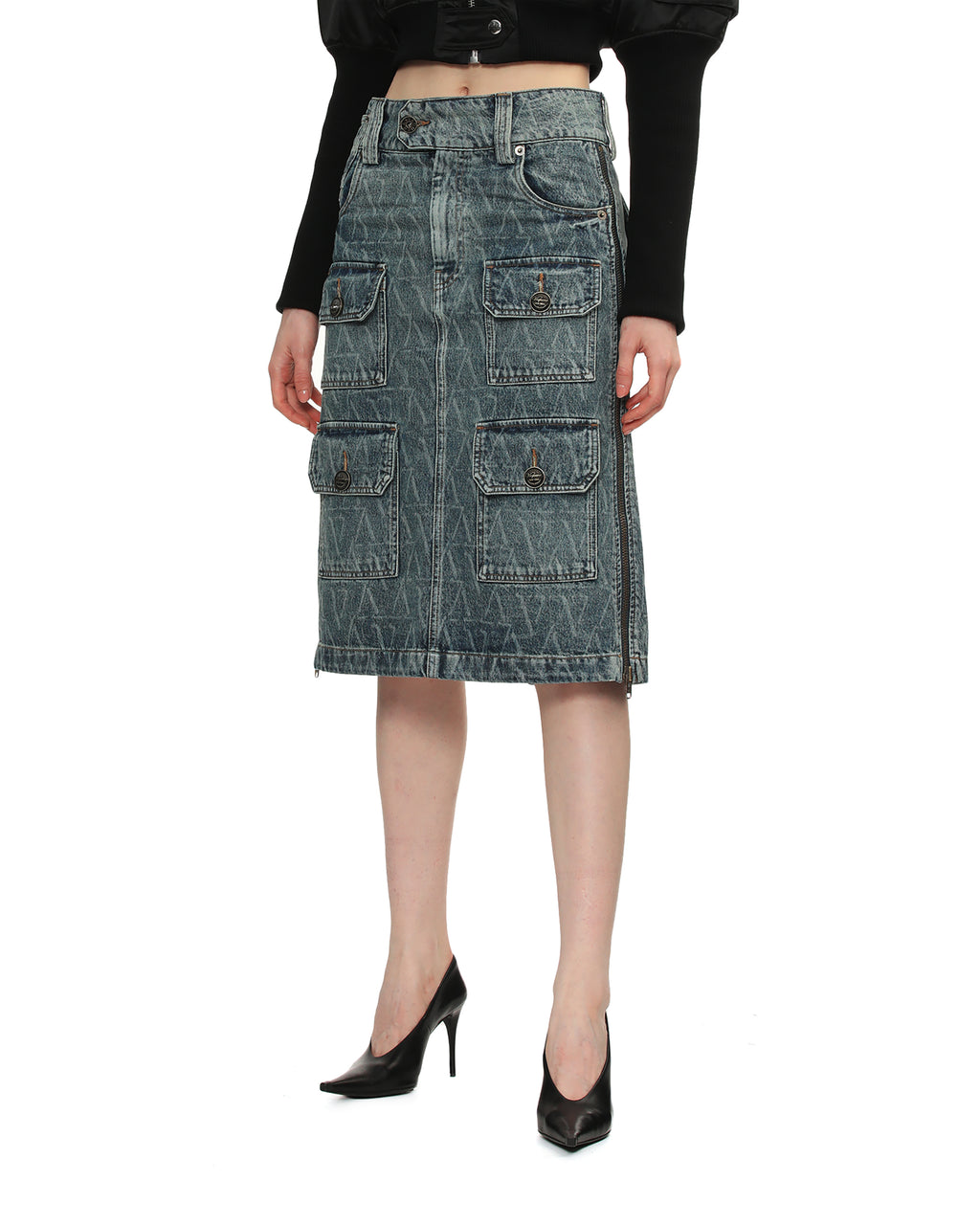 Denim cargo skirt