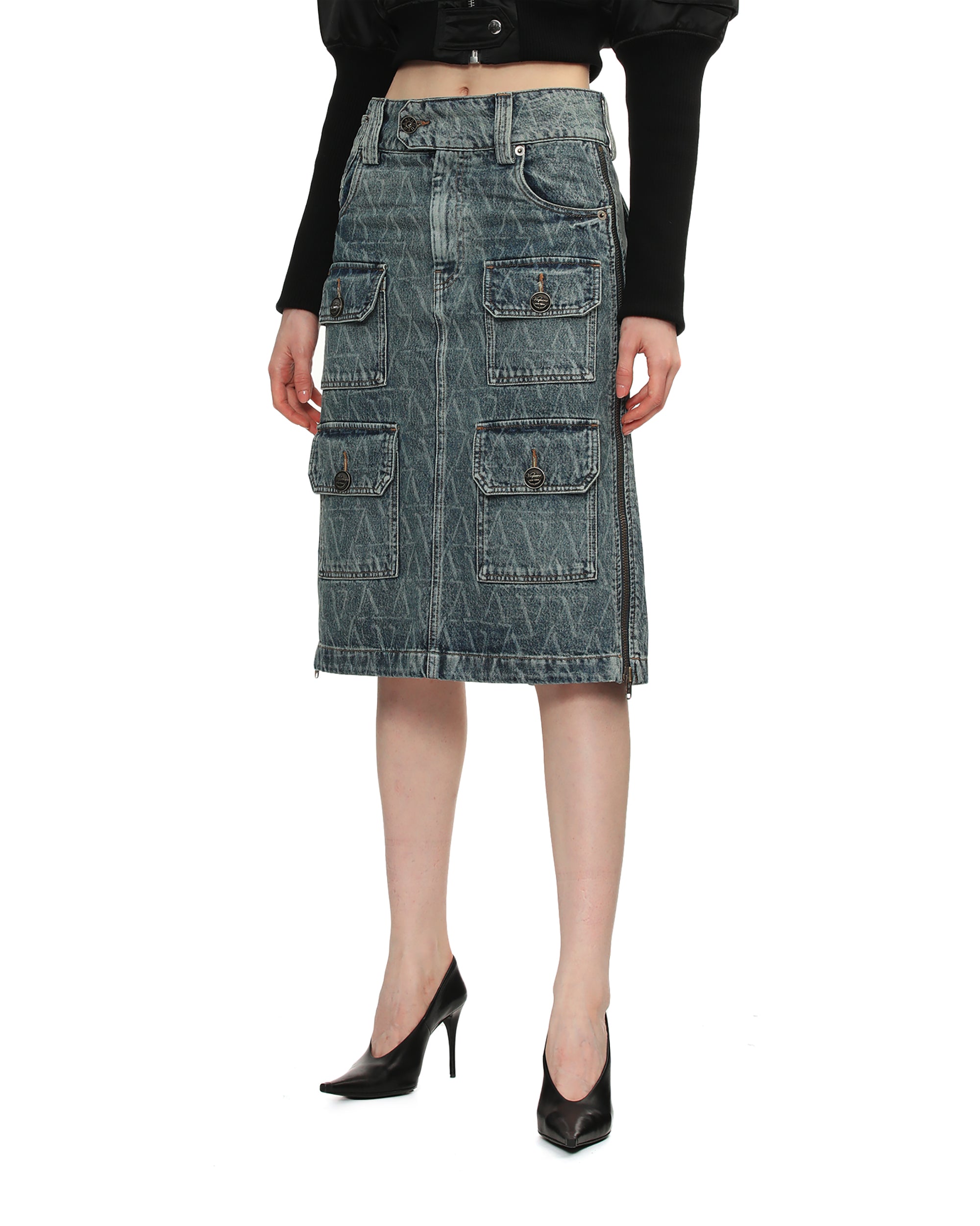 Denim cargo skirt