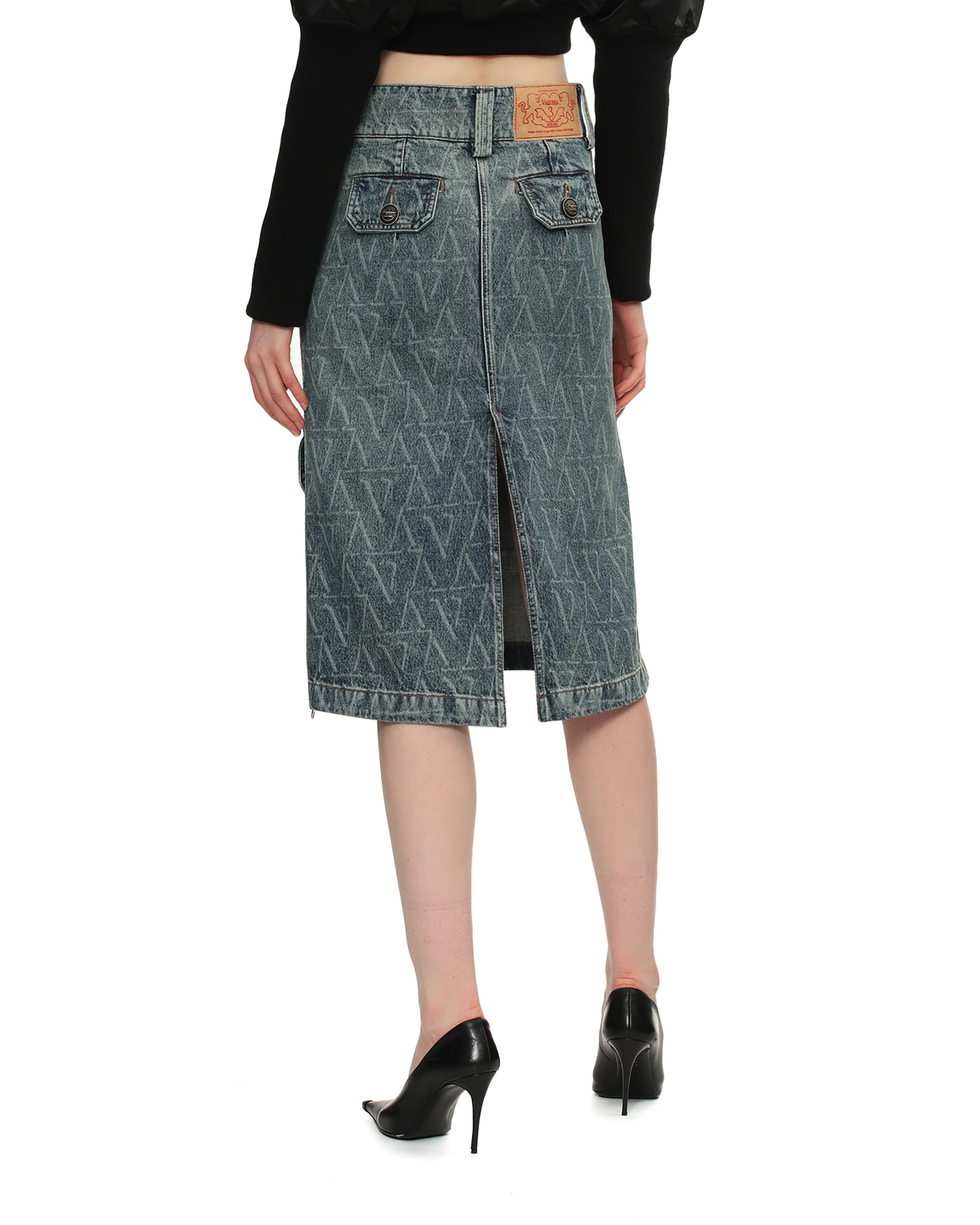 Denim cargo skirt